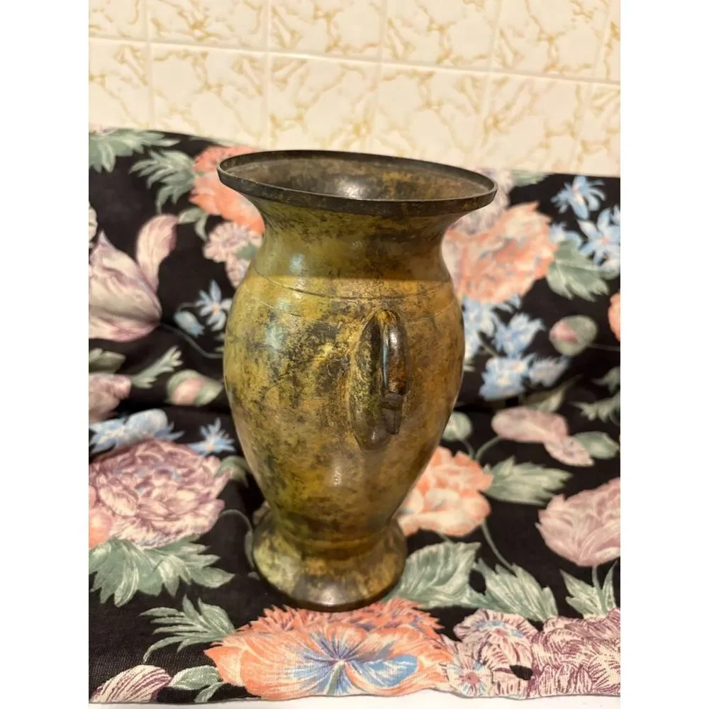 French Empire style painted bronze urn with swan neck handle